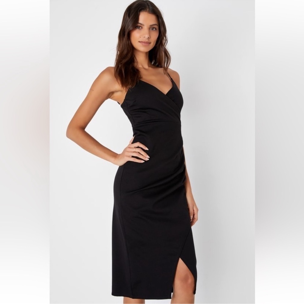 NWT Lulu's All This Appeal Black Bodycon Midi Dress Medium